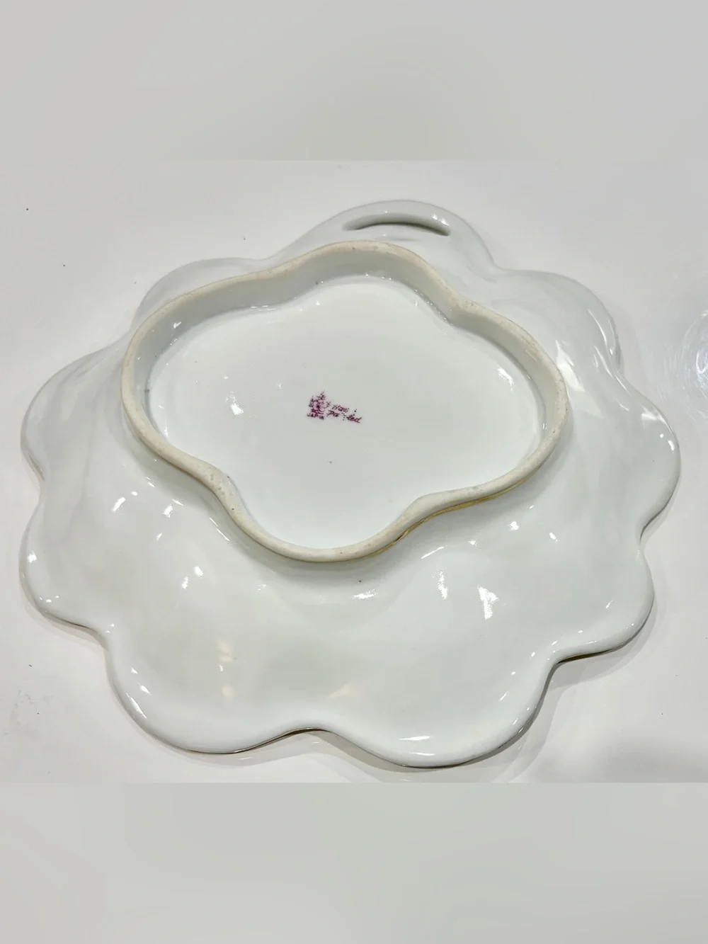 1920s Noritake Japan Hand Painted Moriage Handle Scalloped Porcelain Serveware